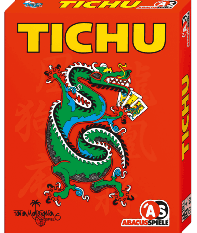 Tichu Kartenspiel mit Drache auf rotem Hintergrund.