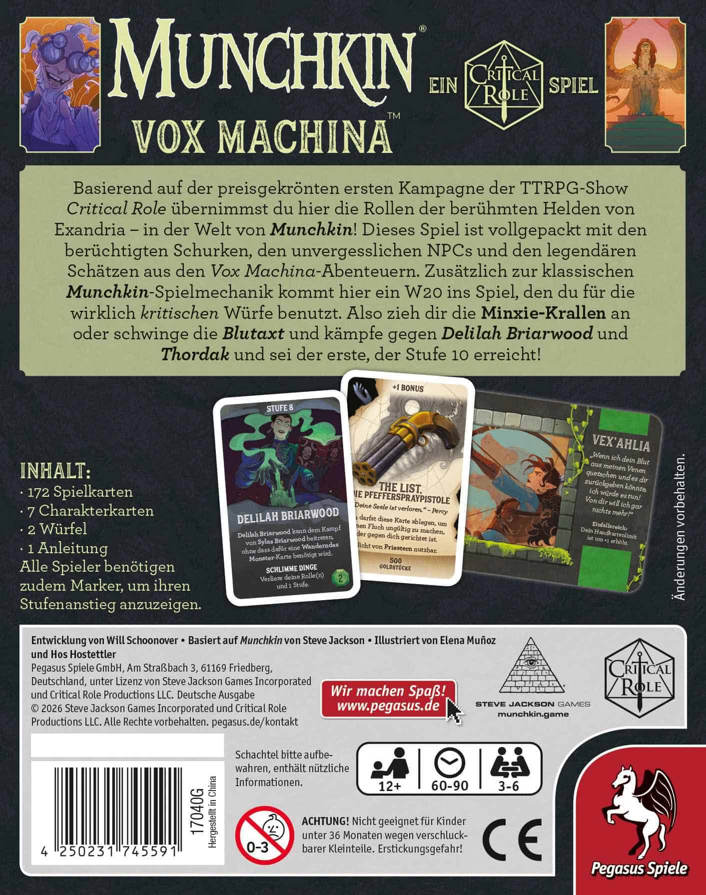 Munchkin Vox Machina Spielkarten und Spielmaterialien auf Tisch.