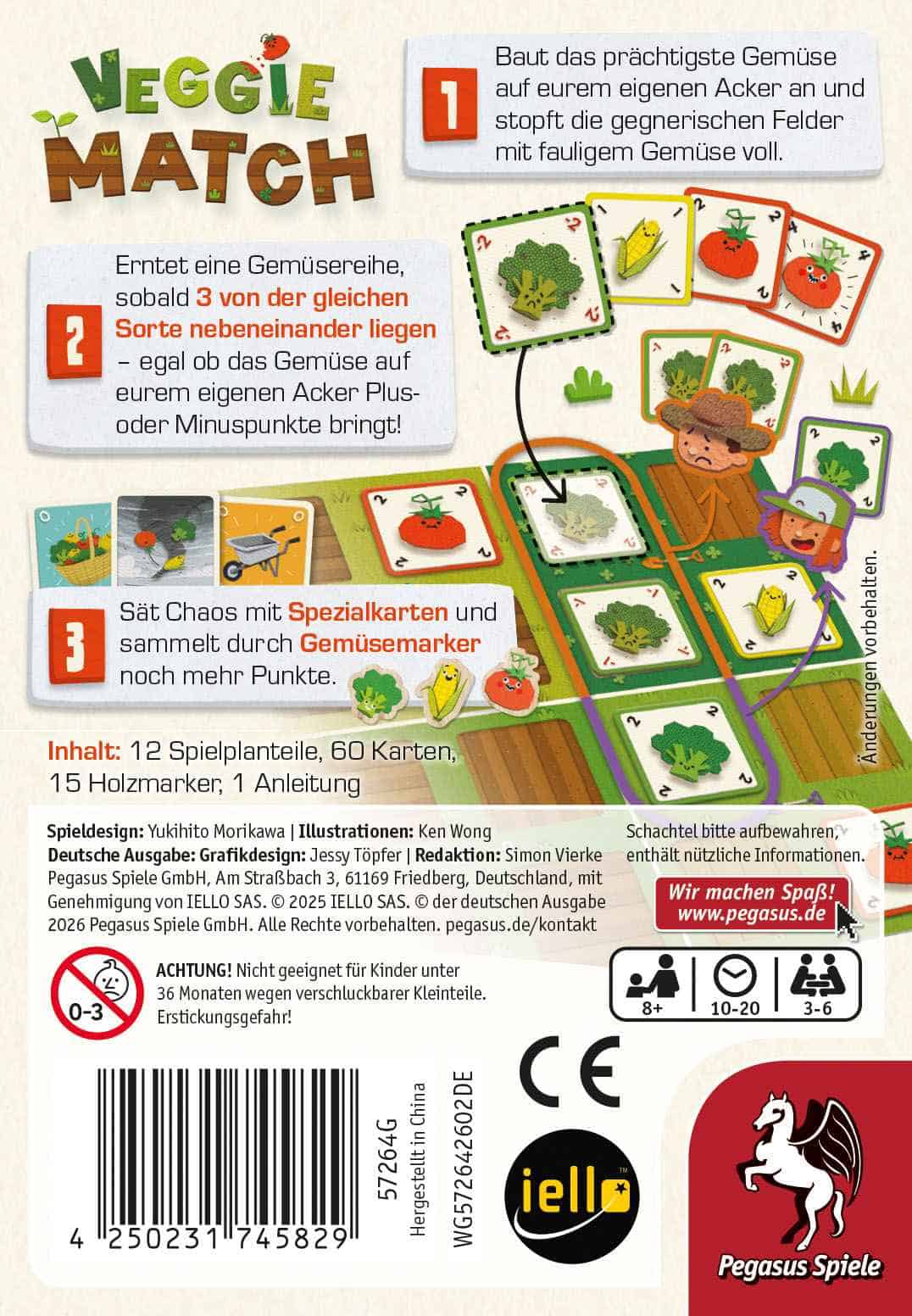 Brettspiel Veggie Match mit Gemüse-Karten und Spielfeld.