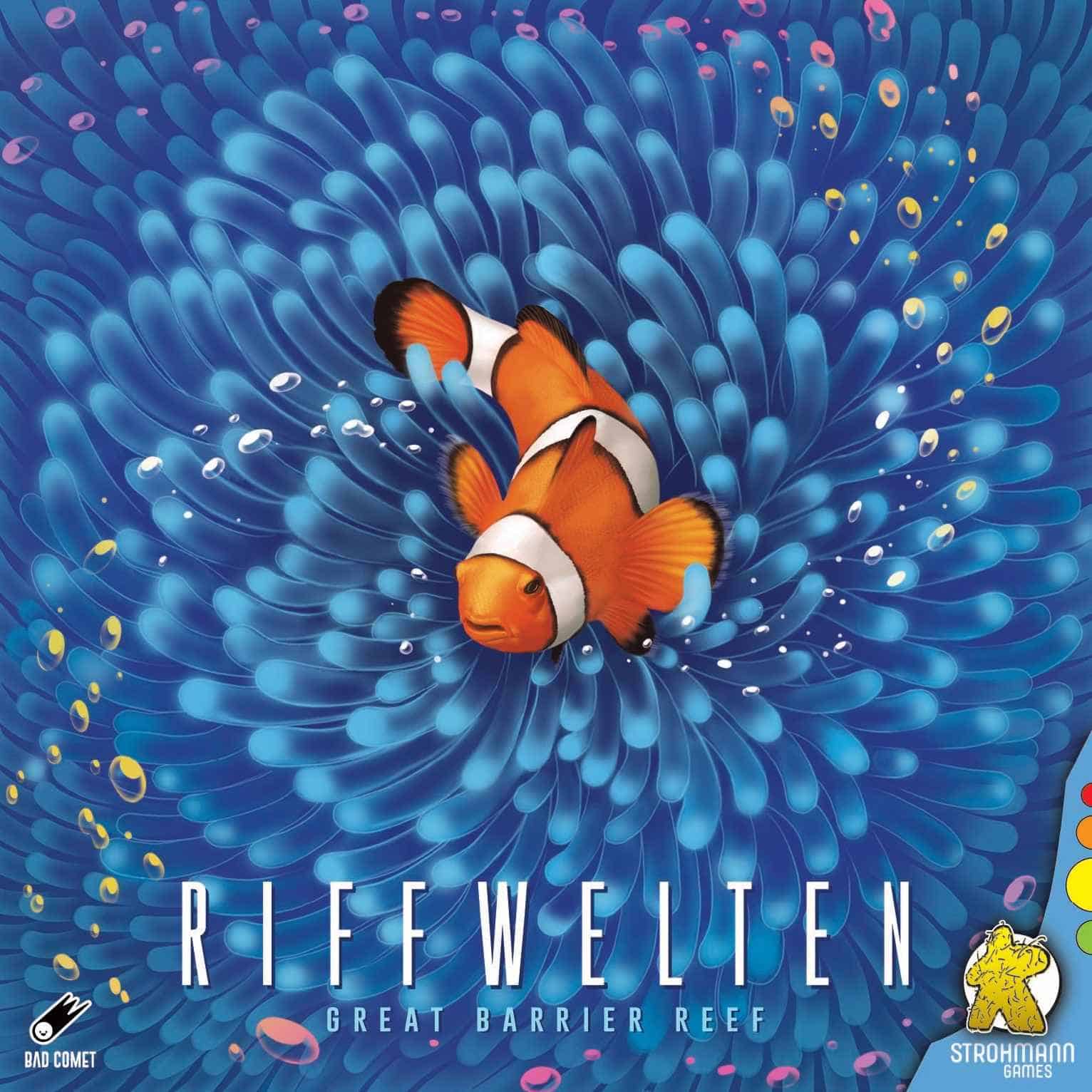 Clownfisch schwimmt im Korallenriff, bunte Meereswelt.