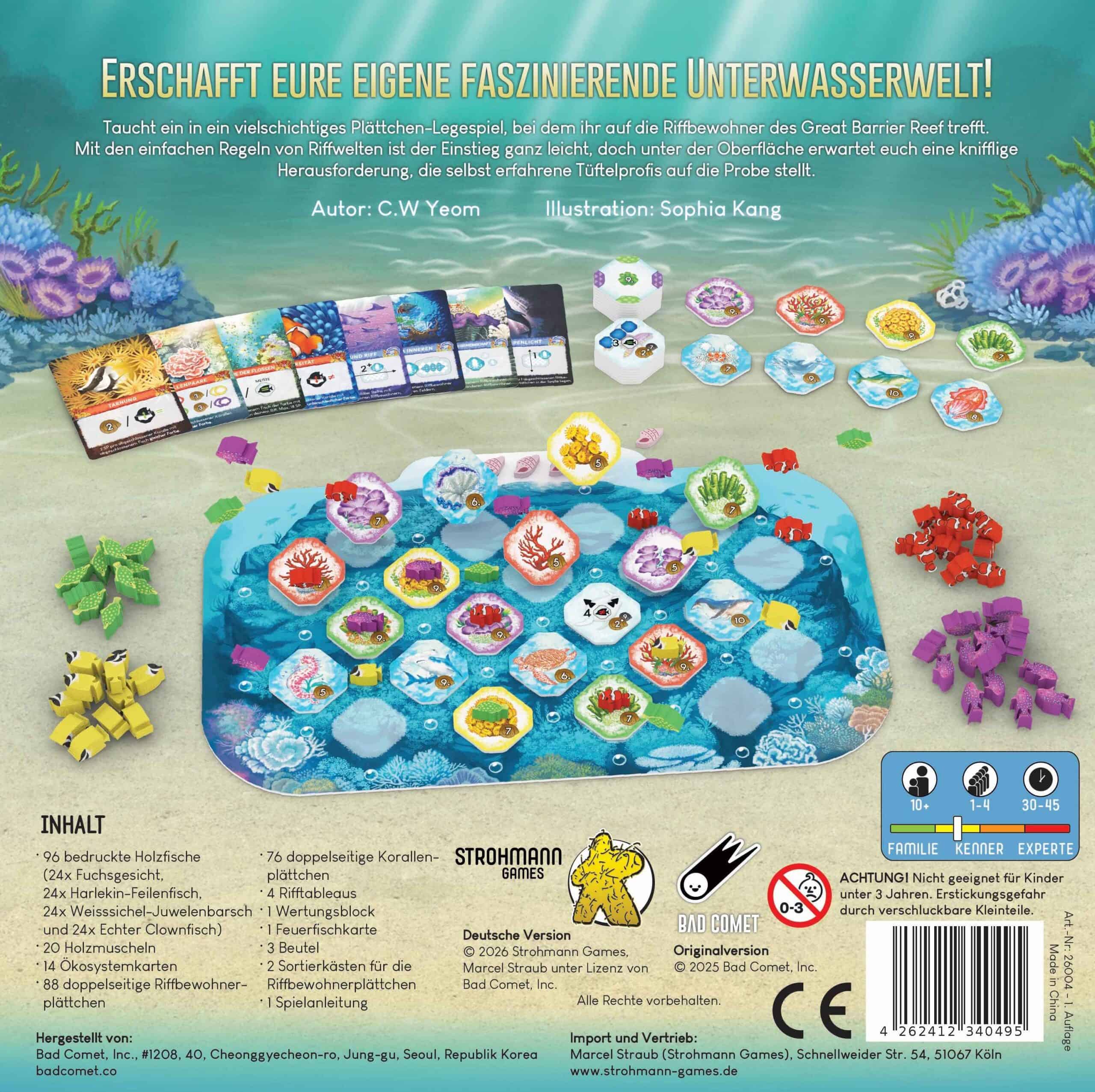 Brettspiel Riffwelten mit Meeres- und Korallen-Designs.