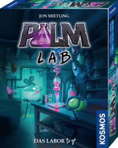 Spielbox mit Labor- und Wissenschaftsthema, Fläschchen, Geräte, und Spielmaterial.