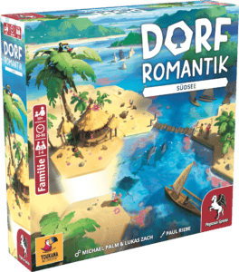Spielbox mit Dorf Romantik Südsee, Inseln, Wasser, Boote und Palmen.