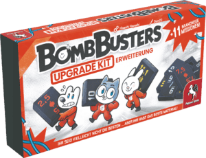 Spieler mit Figuren und Karten für Bomb Busters Erweiterung.